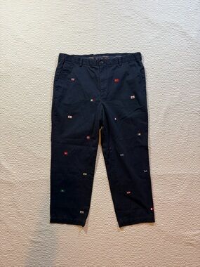 Brooks Brothers Pants Mens Size 40x30 Navy Flag Embroidered Classic Clark